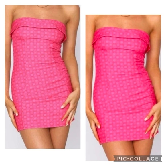 WHITE FOX BOUTIQUE Women’s Bright Pink Jacquard Geometric Strapless Dress Size M - Picture 1 of 10